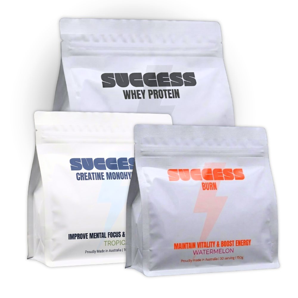 Success Supps whey protein, creatine and burn