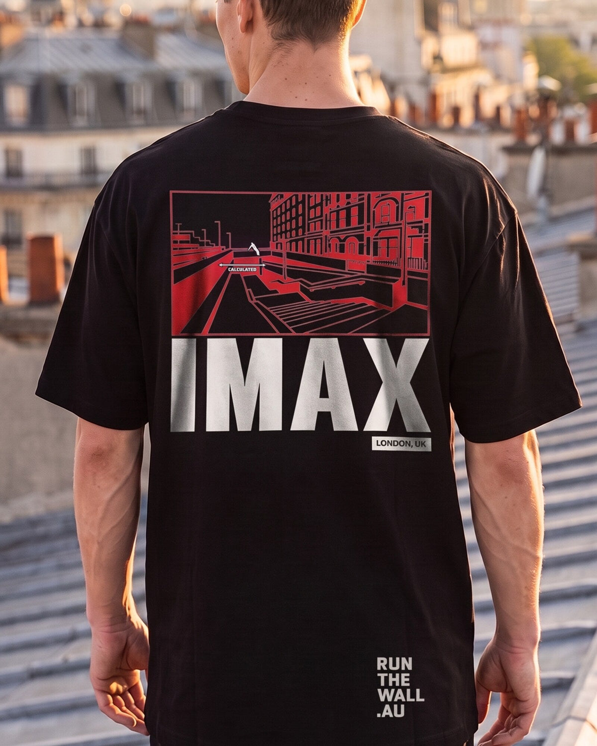 Spot at IMAX Tee, black, print close-up