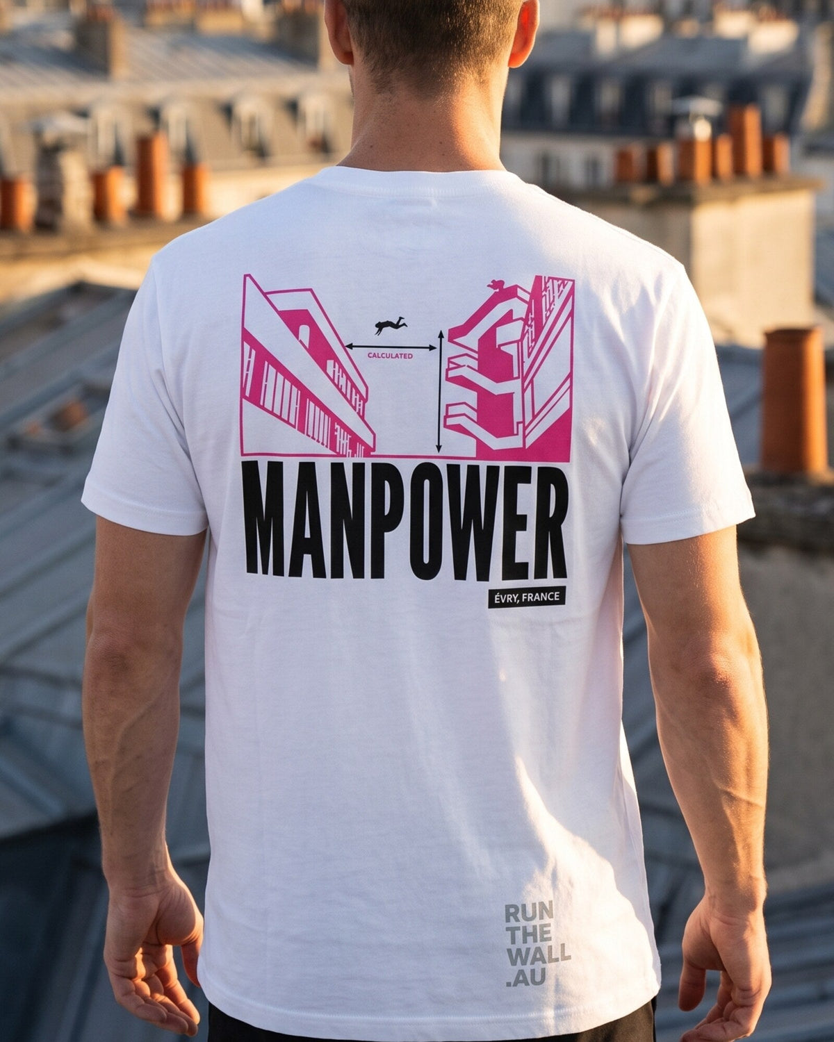 MANPOWER Spot Tee, white, print close-up