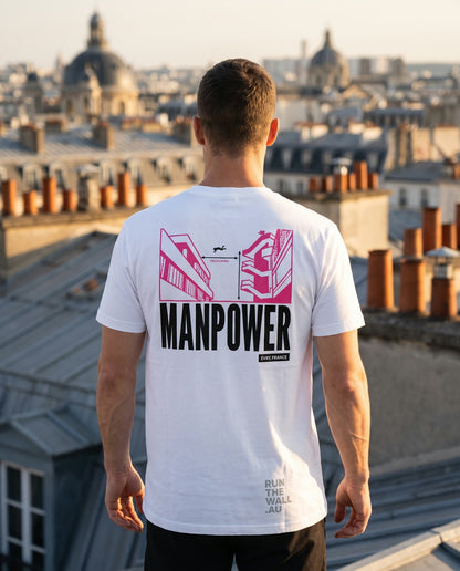MANPOWER Spot Tee, white, back print